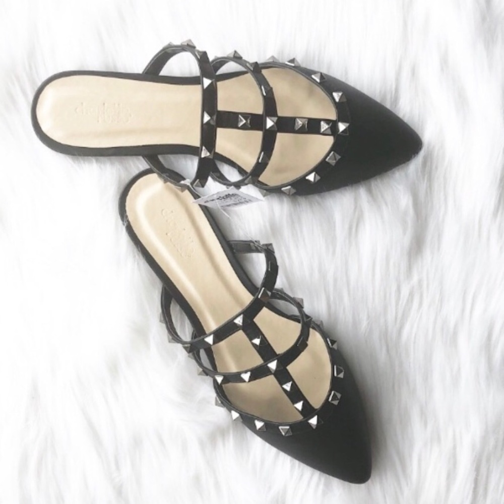 Studded pointy black flats